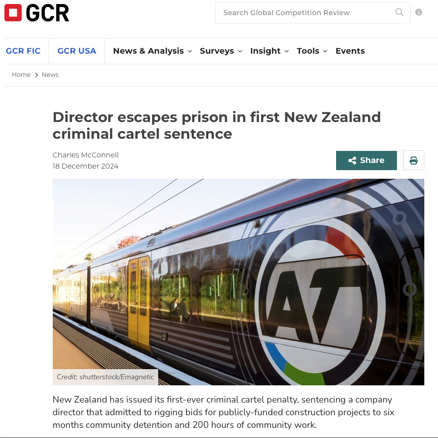 First Ever Criminal Cartel Case in New Zealand